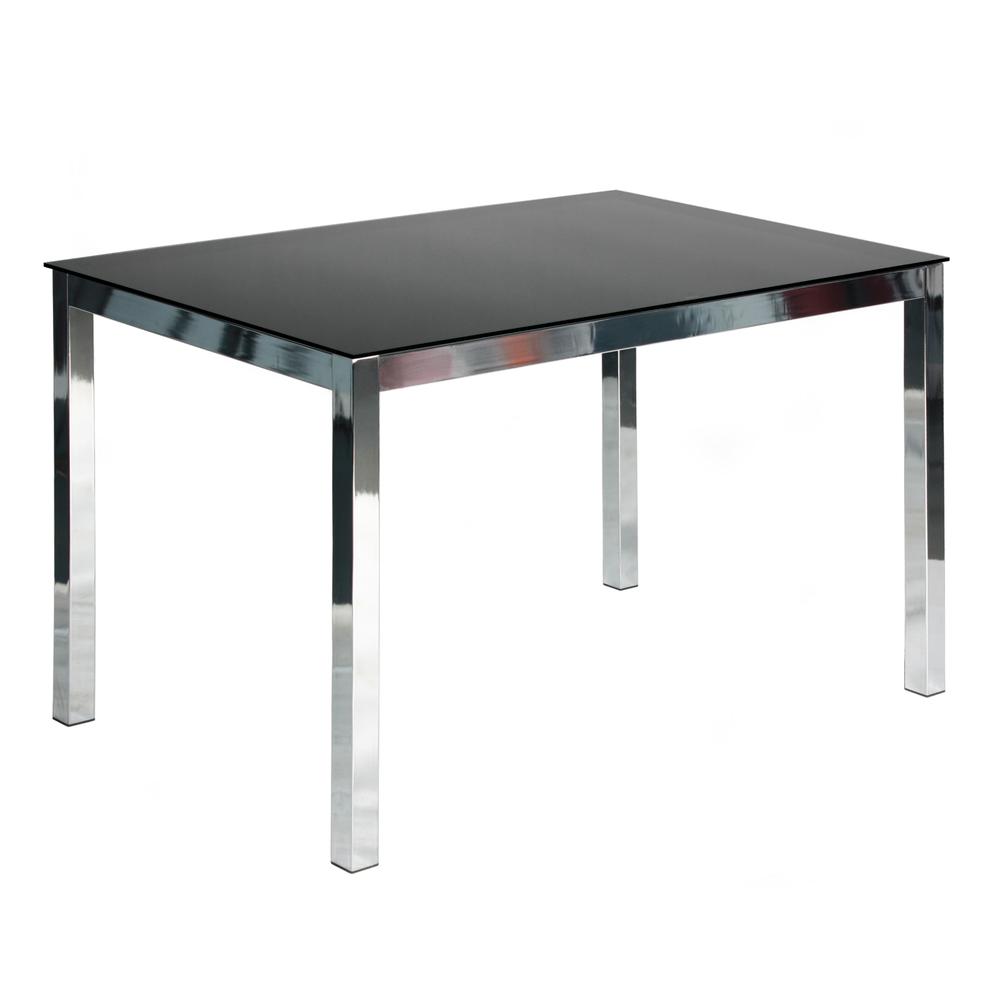 Better Home Products Elliott Chrome Metal Frame Black Tempered Glass Table. Picture 2