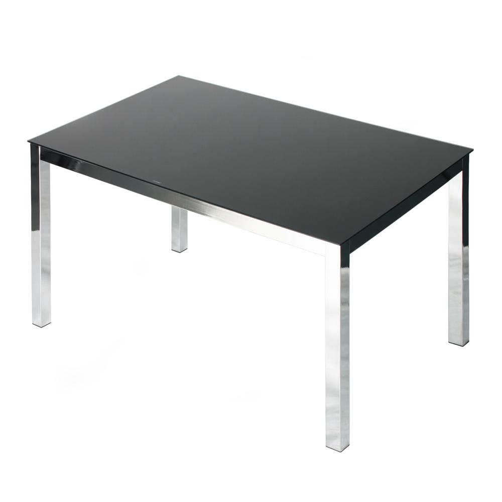 Better Home Products Elliott Chrome Metal Frame Black Tempered Glass Table. Picture 3