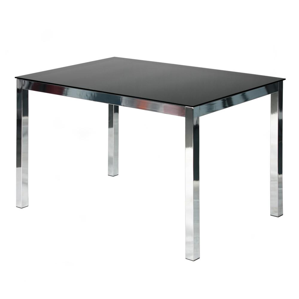 Better Home Products Elliott Chrome Metal Frame Black Tempered Glass Table. Picture 6