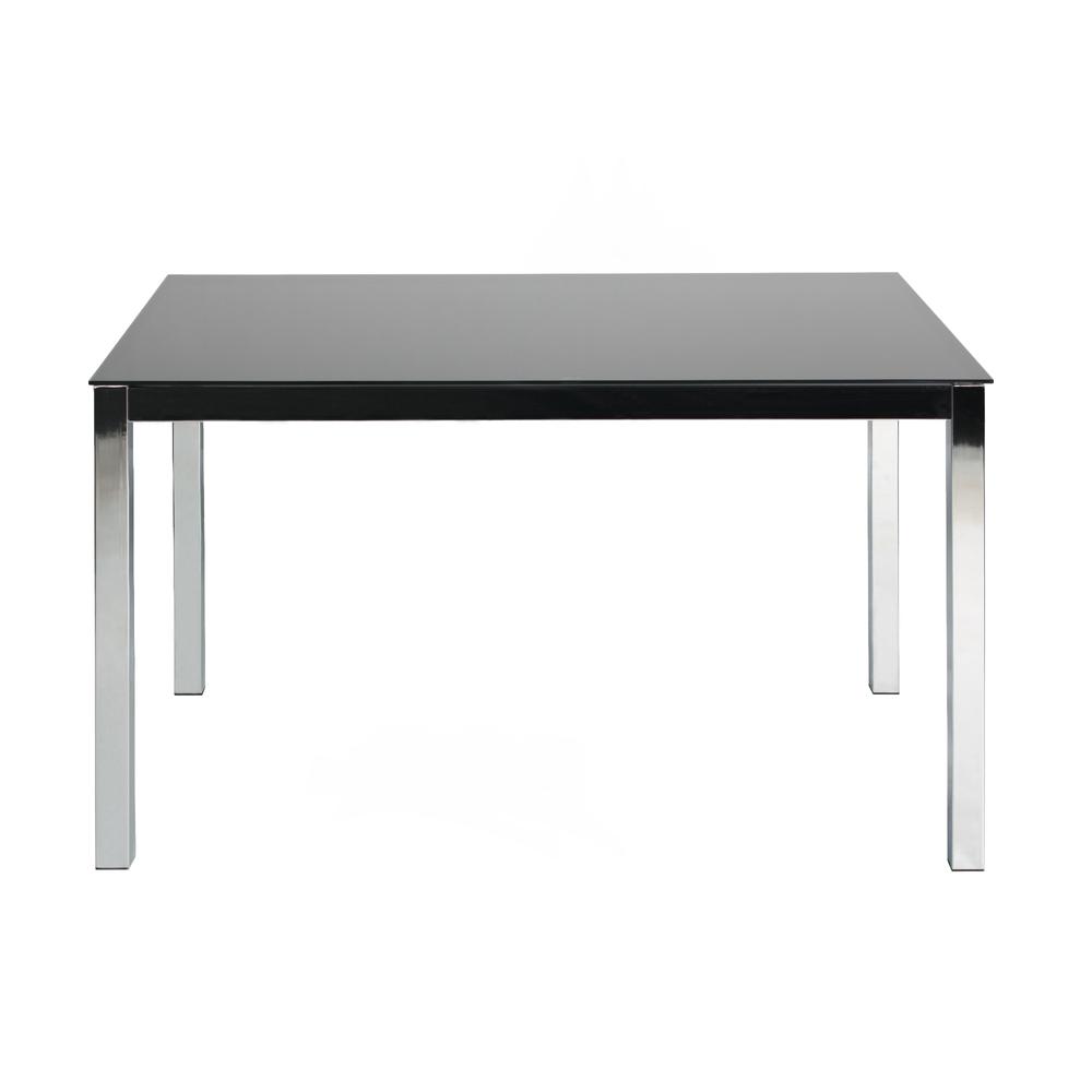 Better Home Products Elliott Chrome Metal Frame Black Tempered Glass Table. Picture 1