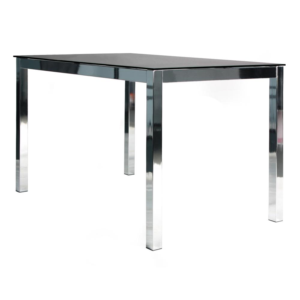 Better Home Products Elliott Chrome Metal Frame Black Tempered Glass Table. Picture 8