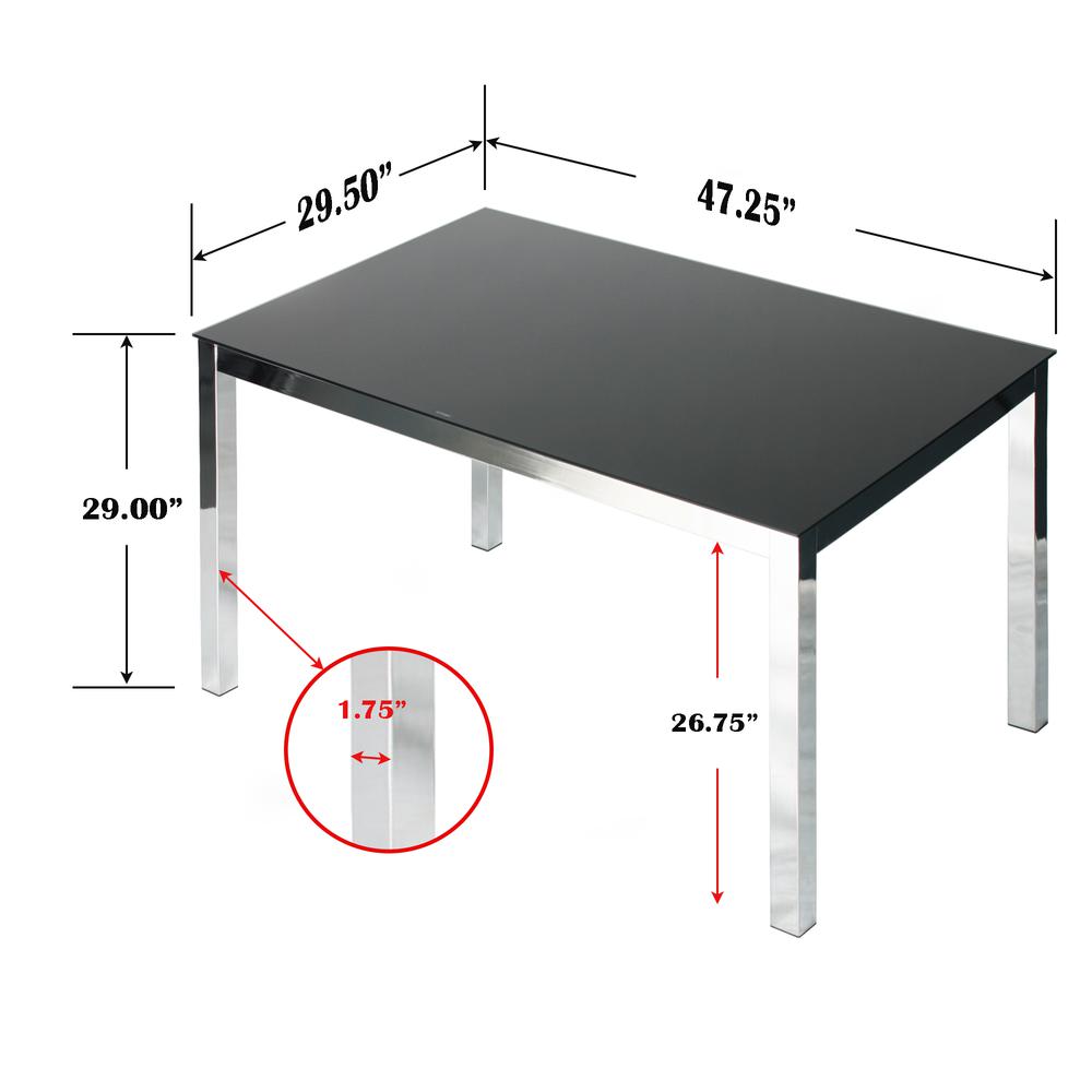 Better Home Products Elliott Chrome Metal Frame Black Tempered Glass Table. Picture 9