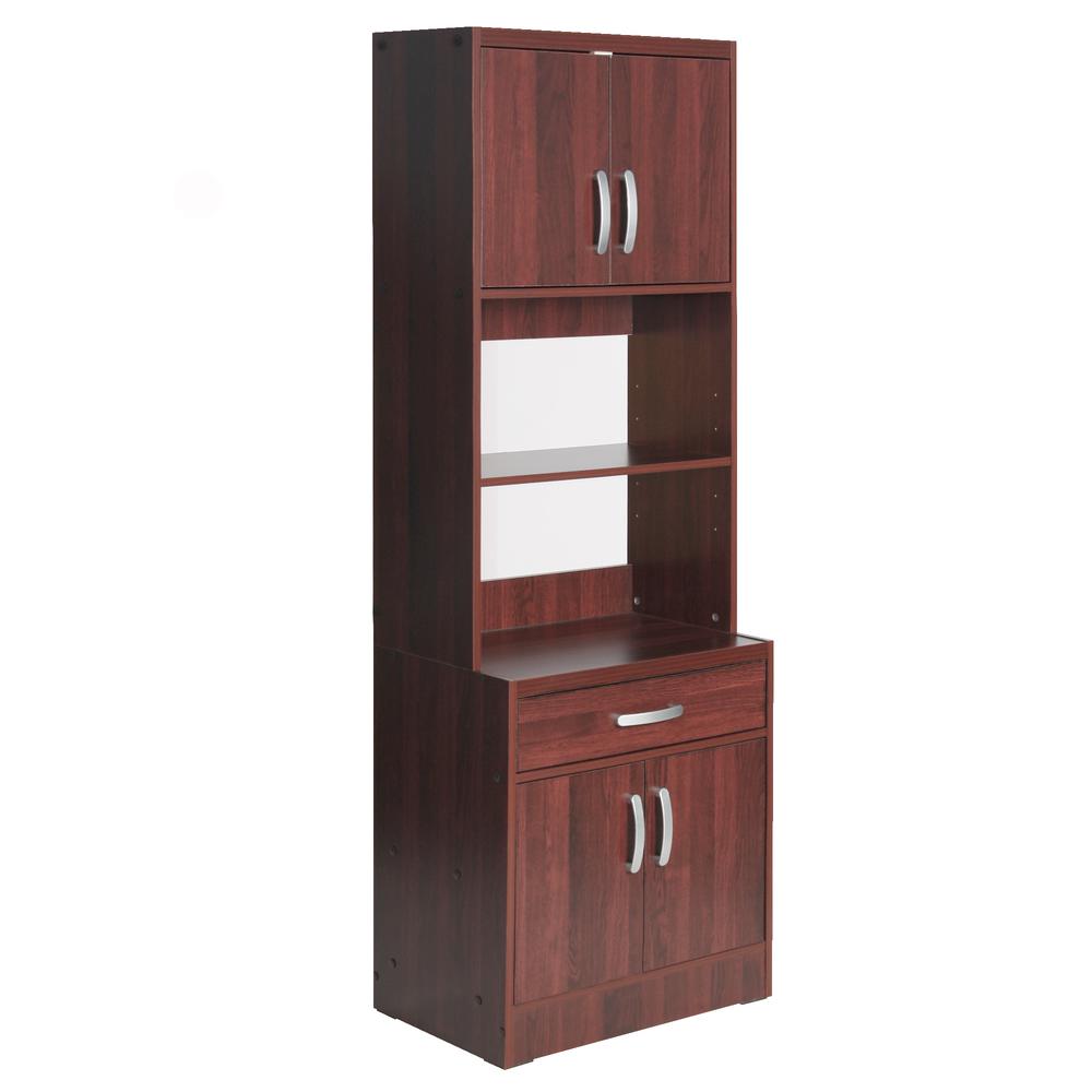 Better Home Products Shelby Tall Wooden Kitchen Pantry in Mahogany. Picture 1