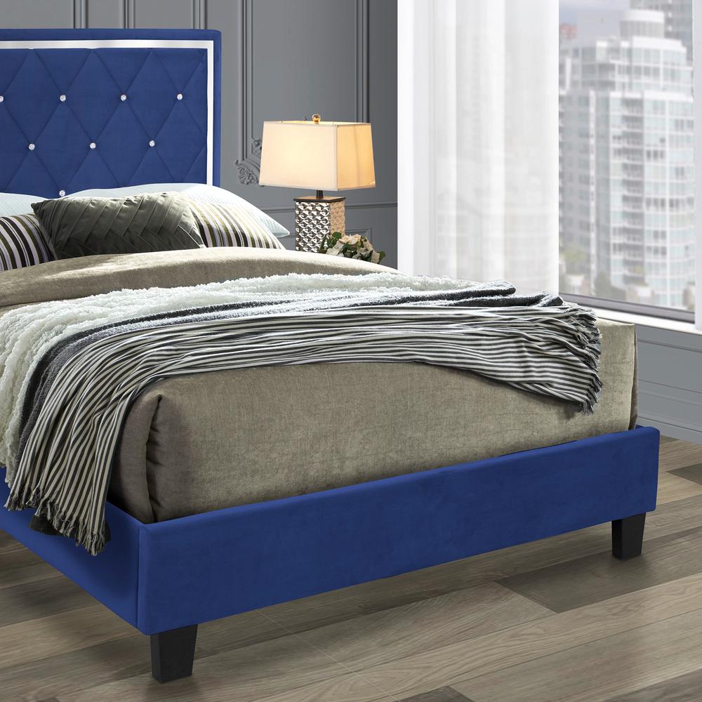 Better Home Products Monica Velvet Upholstered Full Platform Bed in Blue. Picture 4