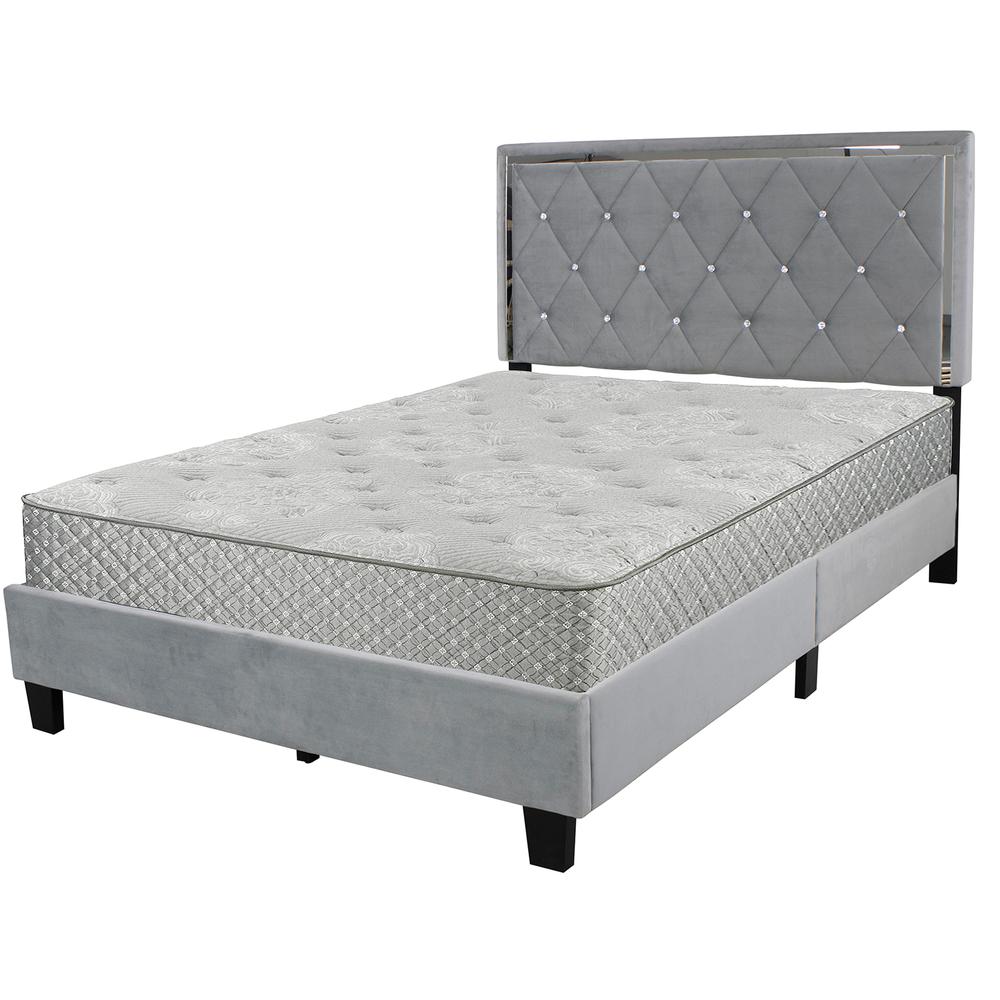Better Home Products Monica Velvet Upholstered Full Platform Bed in Gray. Picture 6