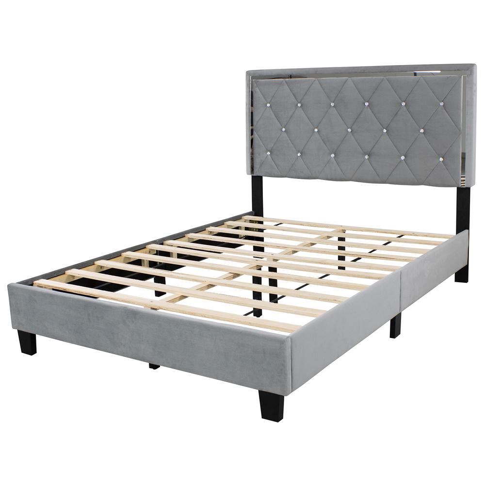 Better Home Products Monica Velvet Upholstered Full Platform Bed in Gray. Picture 7