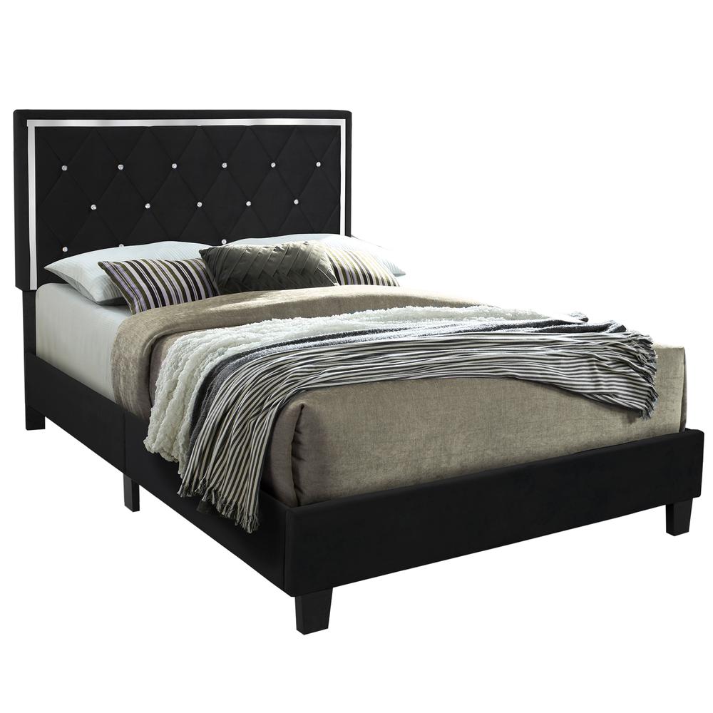 Better Home Products Monica Velvet Upholstered Queen Platform Bed in Black. Picture 1