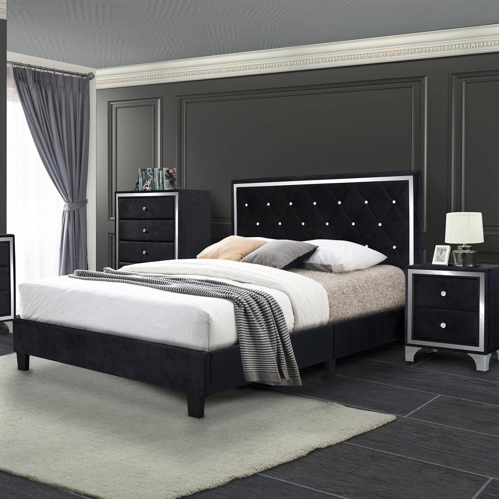 Better Home Products Monica Velvet Upholstered Queen Platform Bed in Black. Picture 4