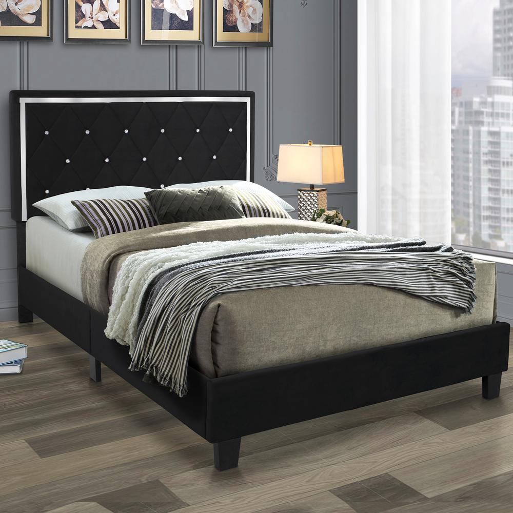 Better Home Products Monica Velvet Upholstered Queen Platform Bed in Black. Picture 5