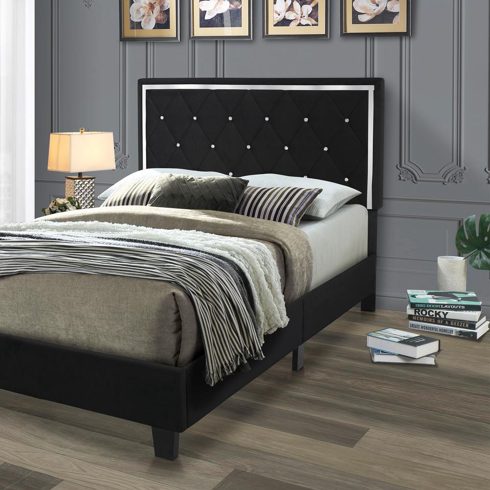 Better Home Products Monica Velvet Upholstered Queen Platform Bed in Black. Picture 6