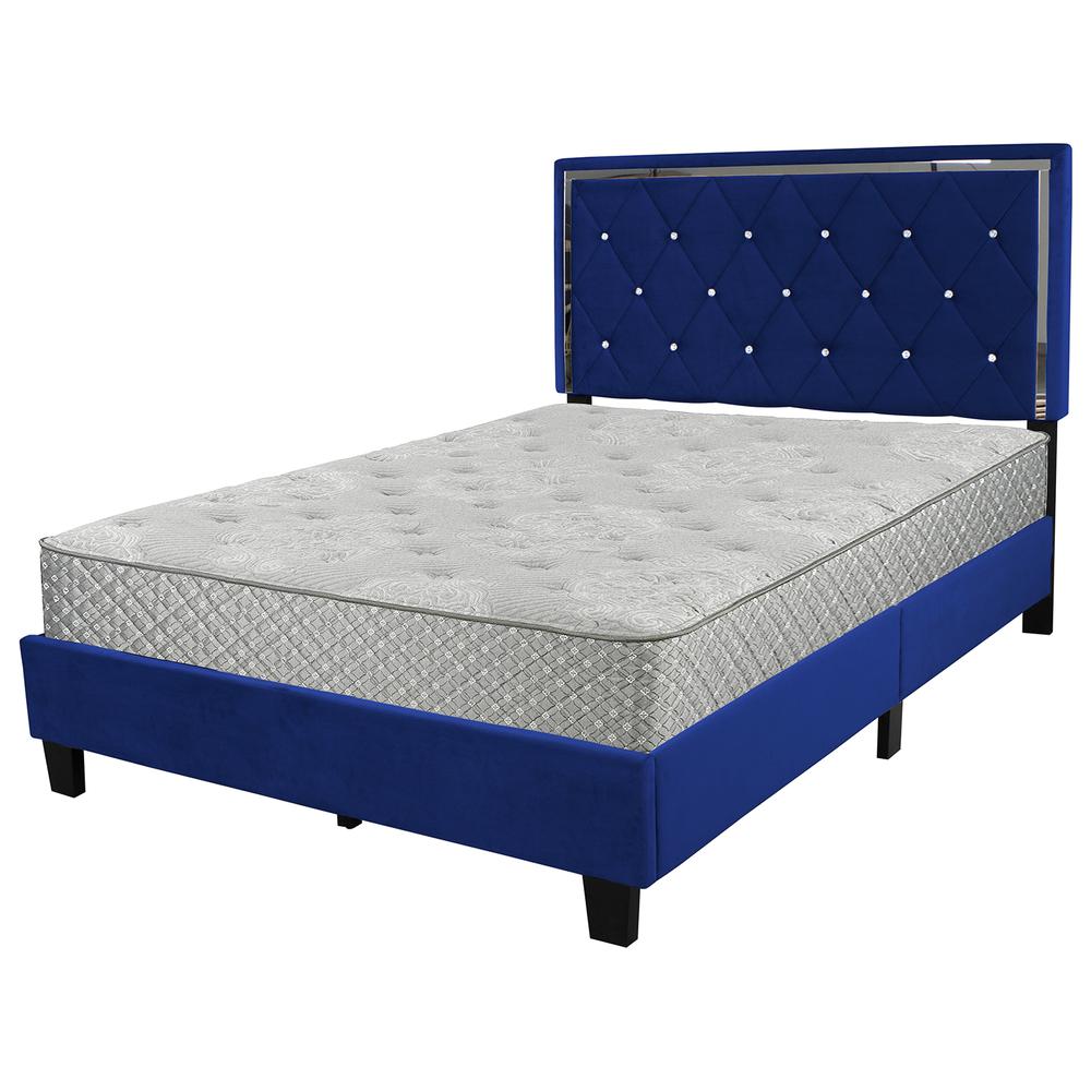 Better Home Products Monica Velvet Upholstered Queen Platform Bed in Blue. Picture 3