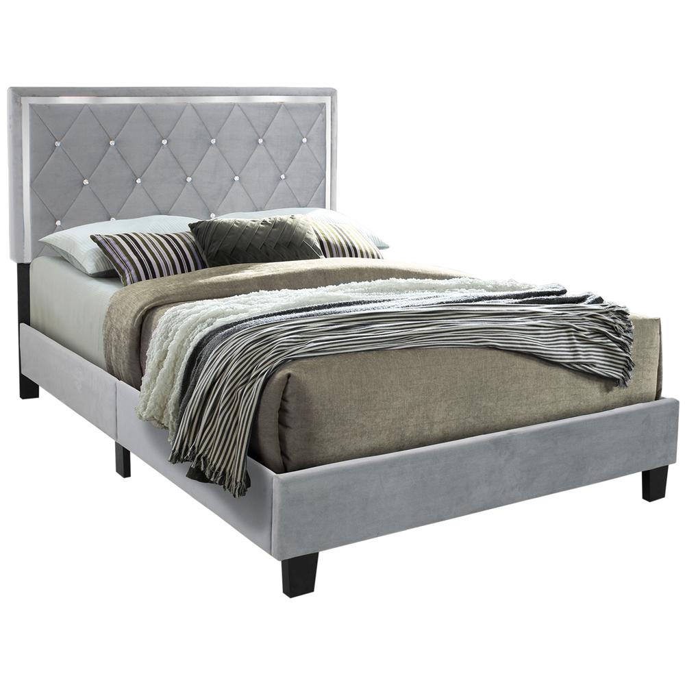 Better Home Products Monica Velvet Upholstered Queen Platform Bed in Gray. Picture 1