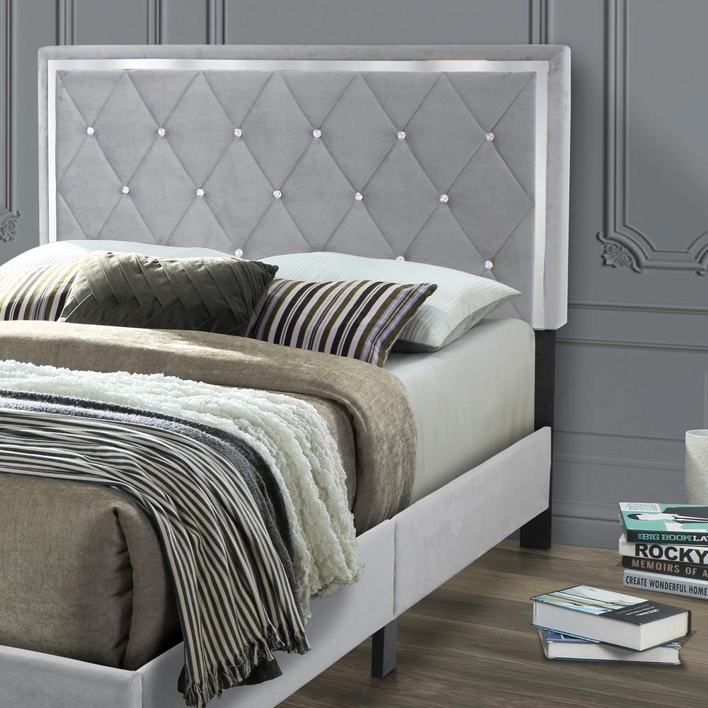 Better Home Products Monica Velvet Upholstered Queen Platform Bed in Gray. Picture 7