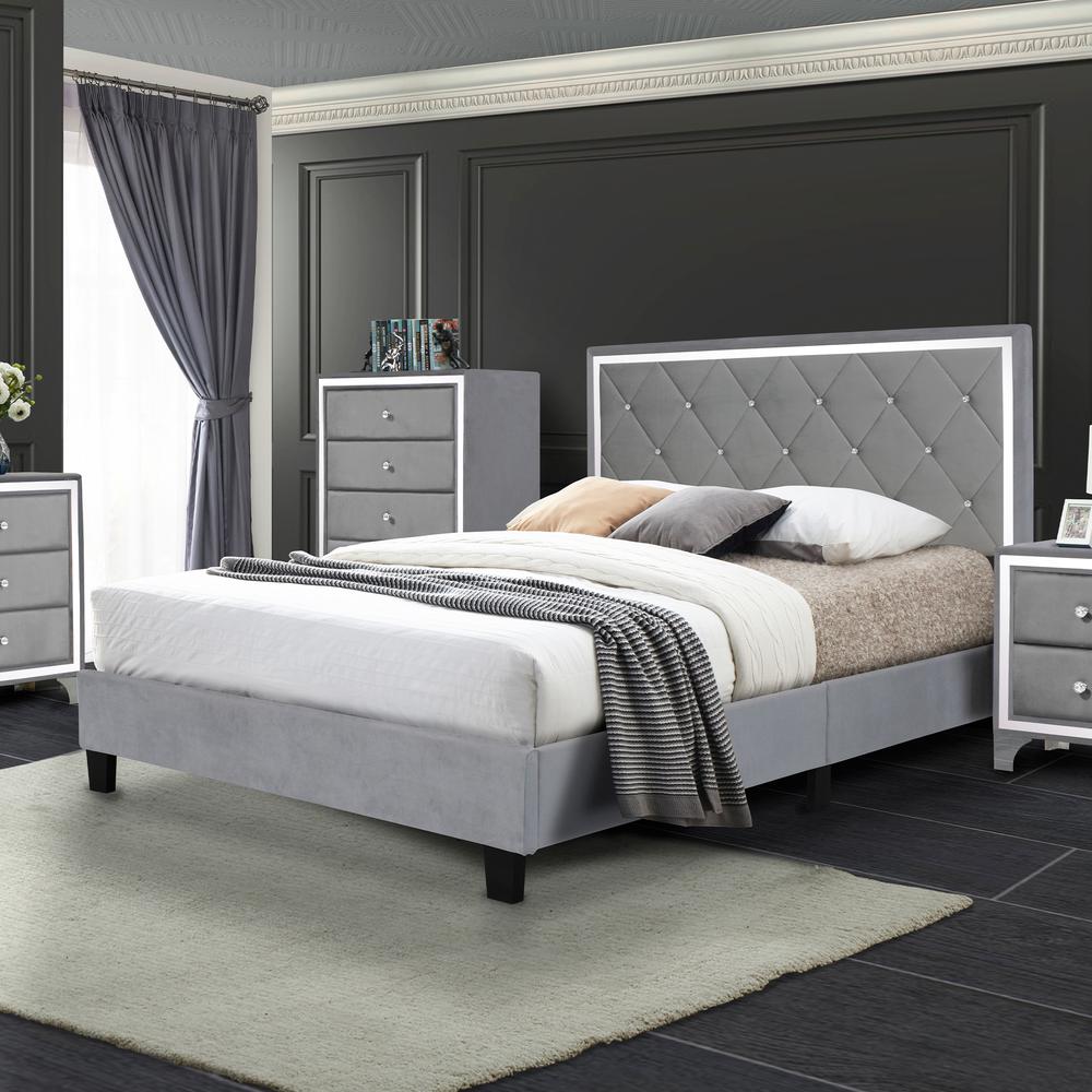 Better Home Products Monica Velvet Upholstered Queen Platform Bed in Gray. Picture 3