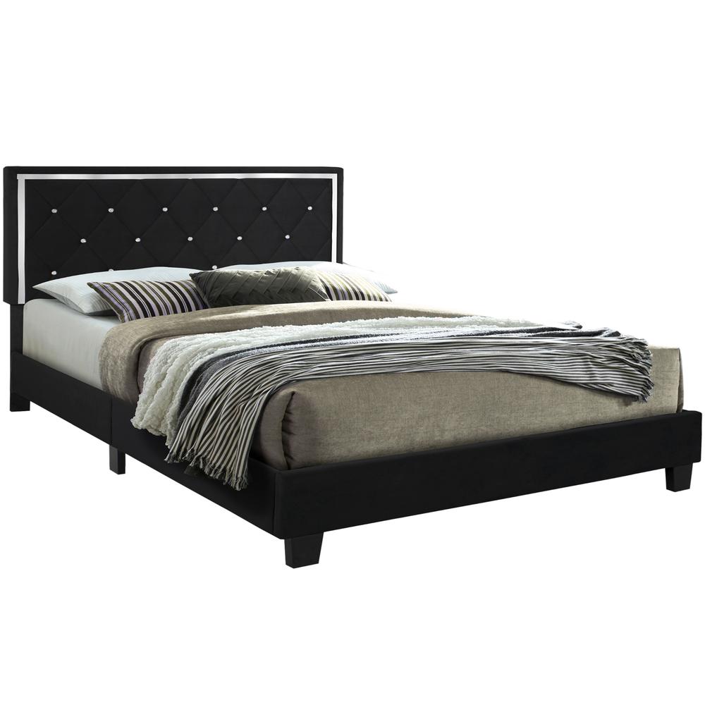 Better Home Products Monica Velvet Upholstered King Platform Bed in Black. Picture 1