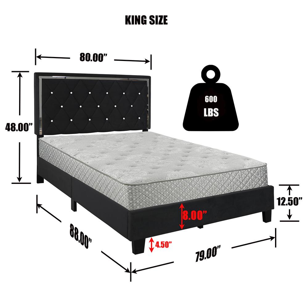Better Home Products Monica Velvet Upholstered King Platform Bed in Black. Picture 2