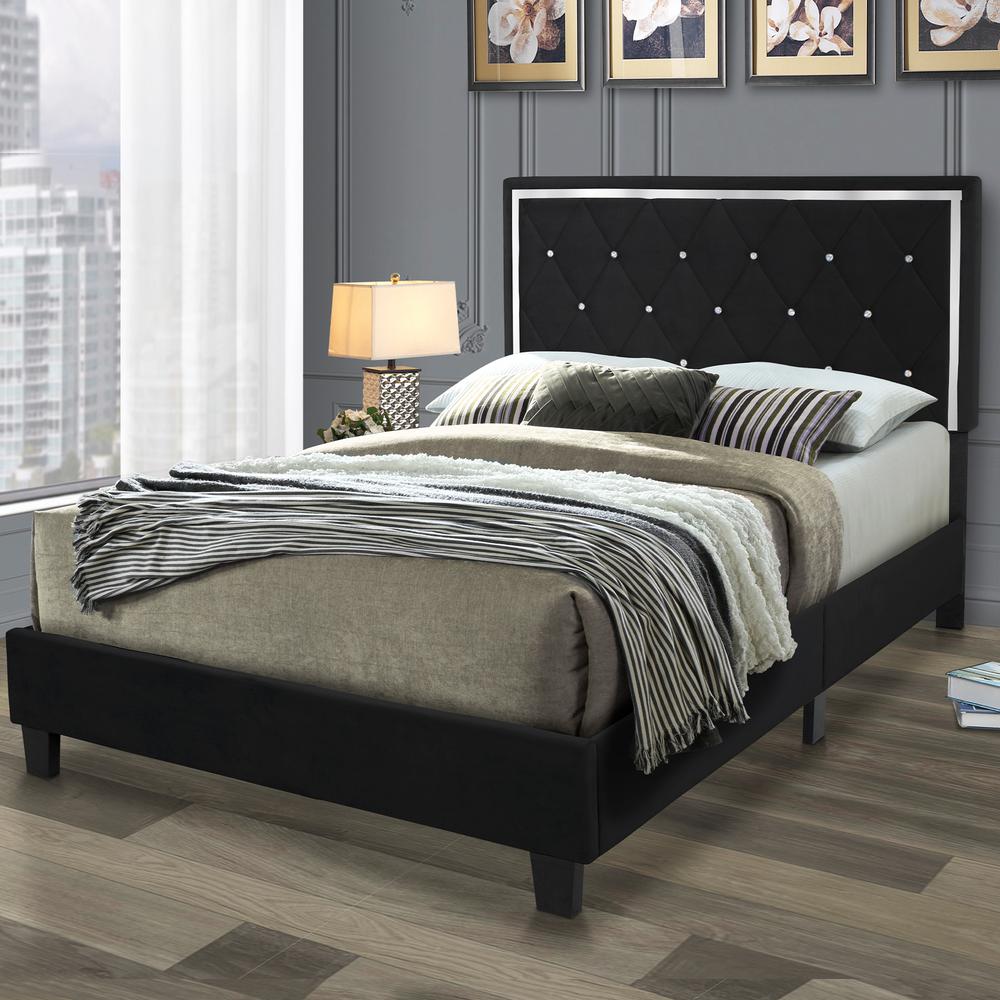 Better Home Products Monica Velvet Upholstered King Platform Bed in Black. Picture 8