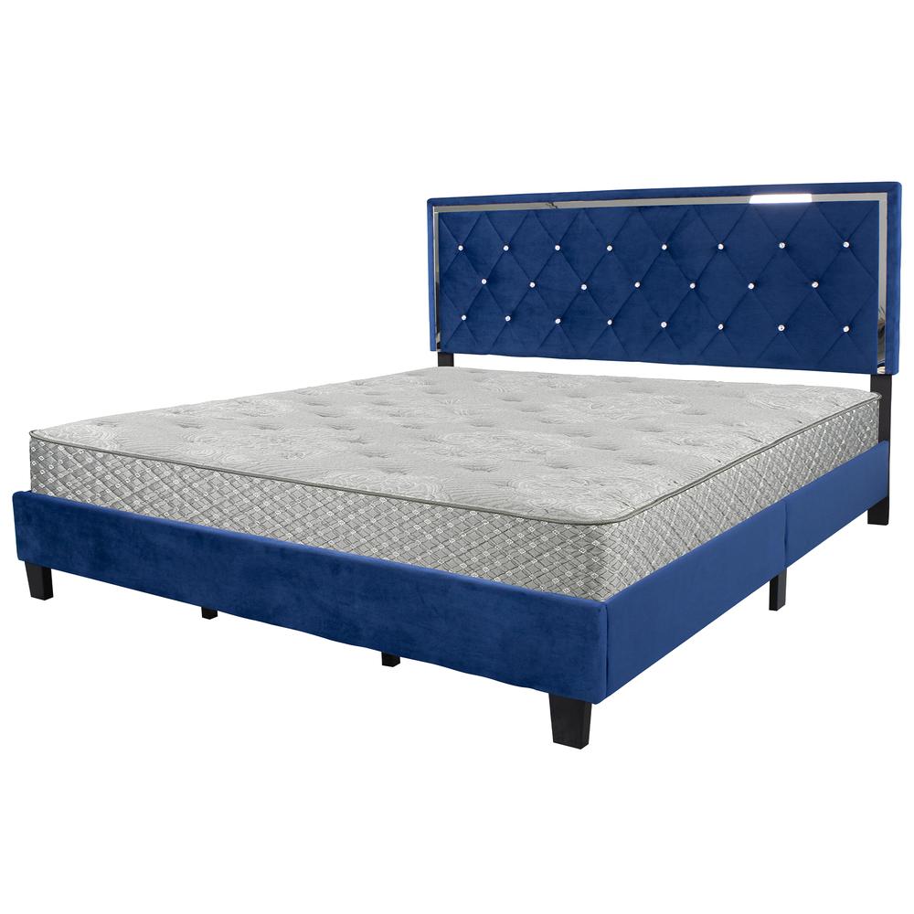 Better Home Products Monica Velvet Upholstered King Platform Bed in Blue. Picture 4