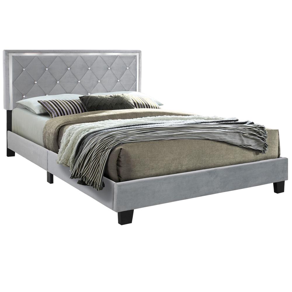 Better Home Products Monica Velvet Upholstered King Platform Bed in Gray. Picture 1