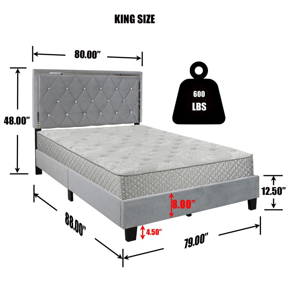 Better Home Products Monica Velvet Upholstered King Platform Bed in Gray. Picture 2