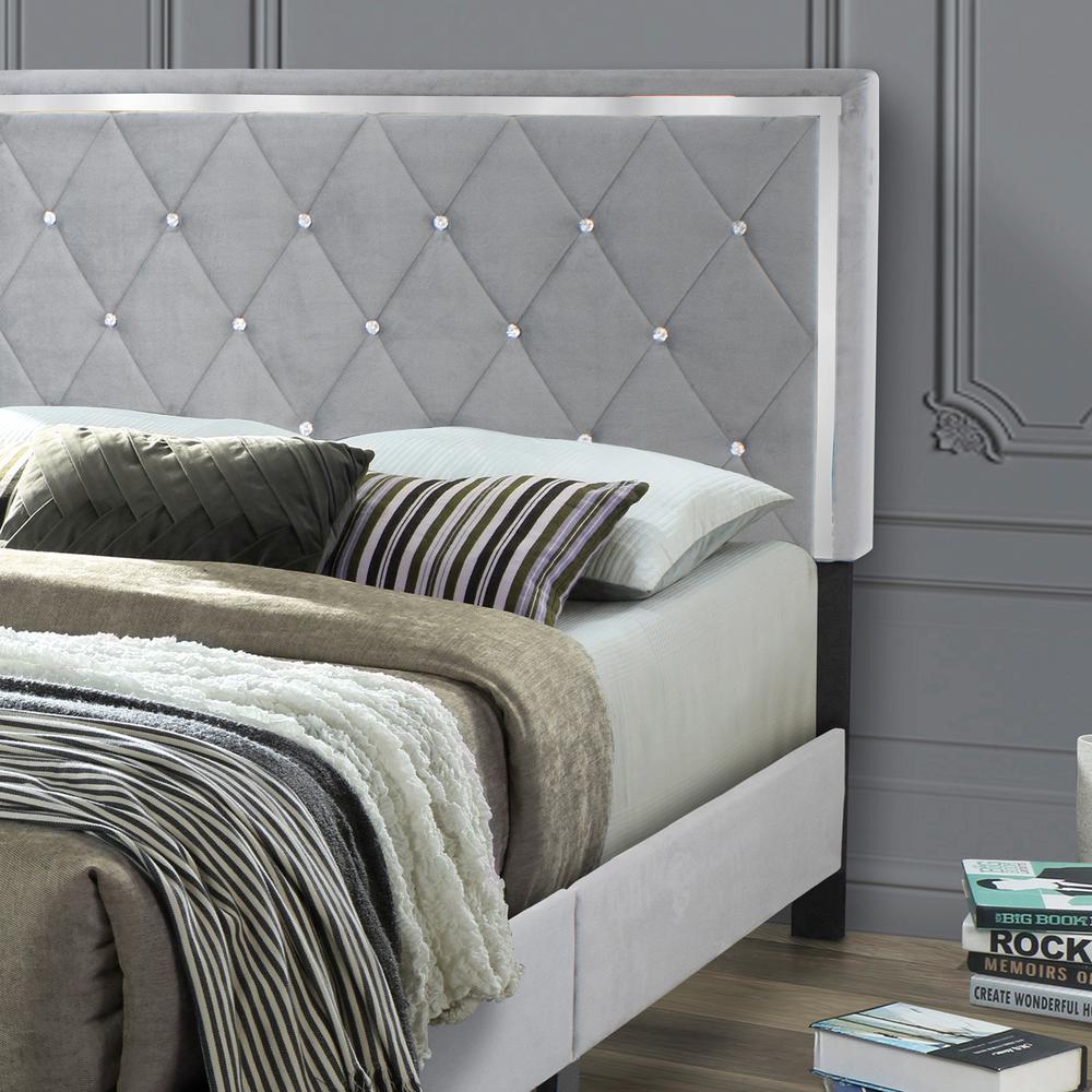 Better Home Products Monica Velvet Upholstered King Platform Bed in Gray. Picture 3