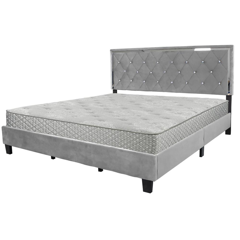 Better Home Products Monica Velvet Upholstered King Platform Bed in Gray. Picture 5