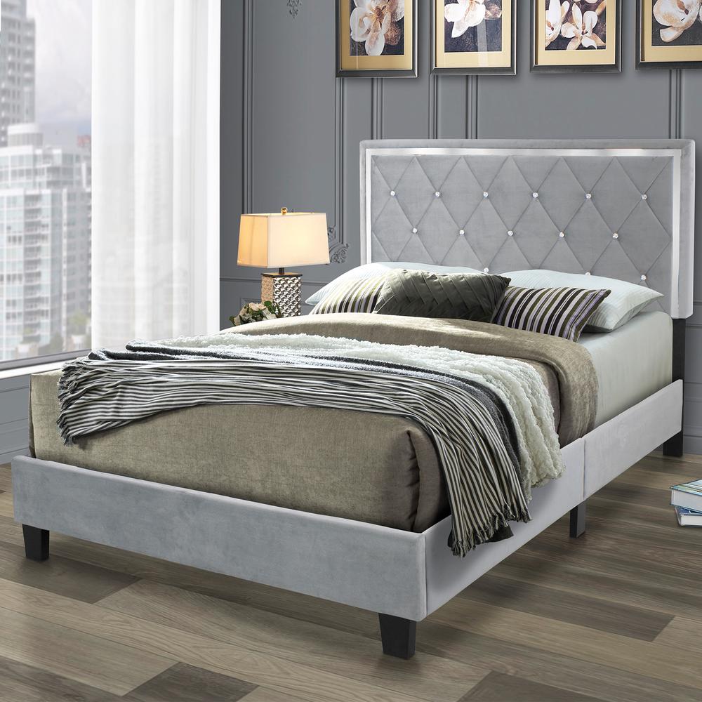 Better Home Products Monica Velvet Upholstered King Platform Bed in Gray. Picture 8