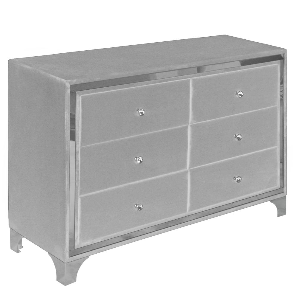 Better Home Products Monica Velvet Upholstered Double Dresser in Gray. Picture 1