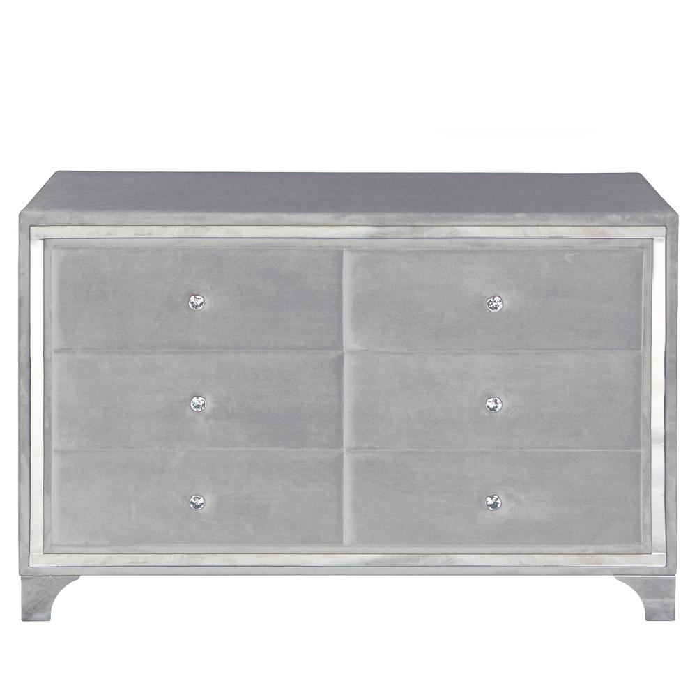 Better Home Products Monica Velvet Upholstered Double Dresser in Gray. Picture 2