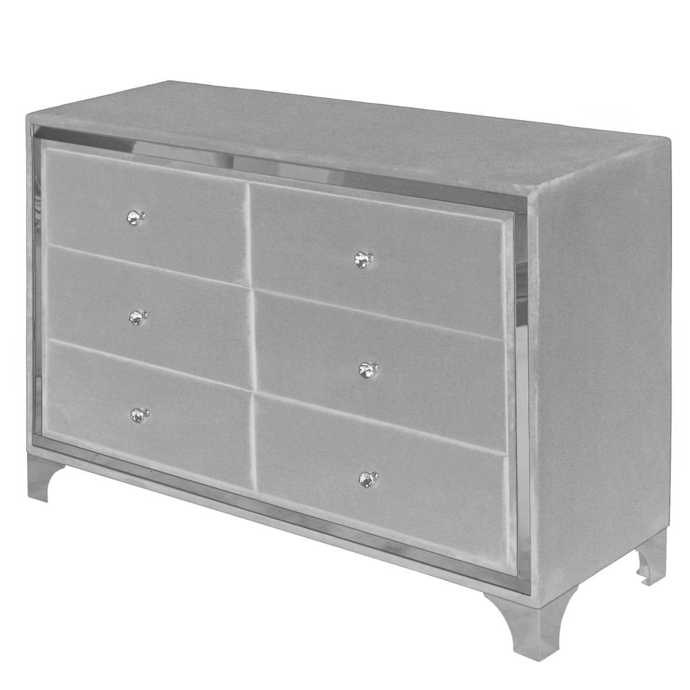 Better Home Products Monica Velvet Upholstered Double Dresser in Gray. Picture 3