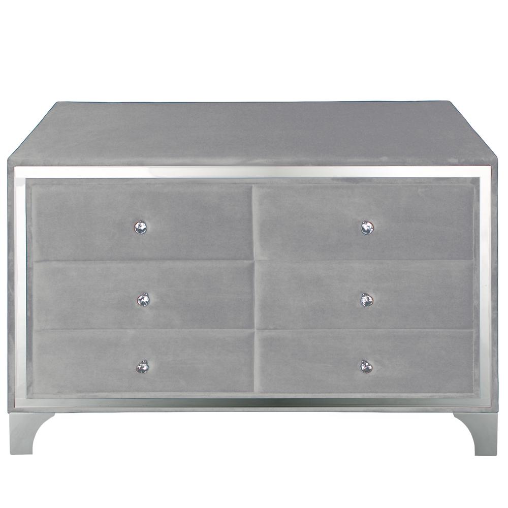 Better Home Products Monica Velvet Upholstered Double Dresser in Gray. Picture 4