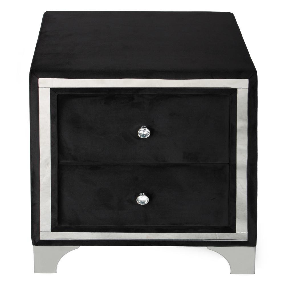 Better Home Products Monica Velvet Upholstered 2 Drawer Nightstand in Black. Picture 2