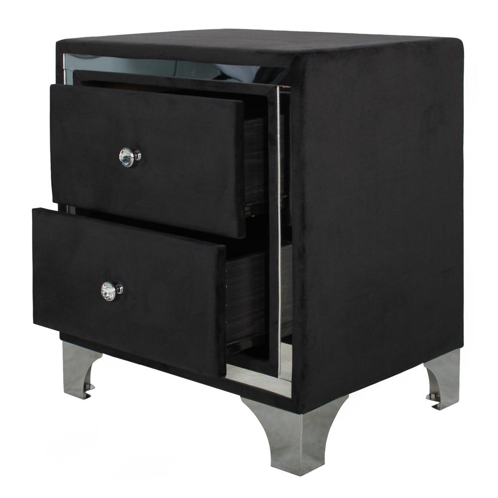 Better Home Products Monica Velvet Upholstered 2 Drawer Nightstand in Black. Picture 4