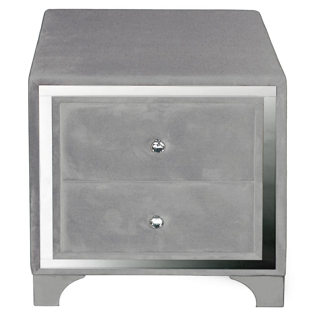 Better Home Products Monica Velvet Upholstered 2 Drawer Nightstand in Gray. Picture 2