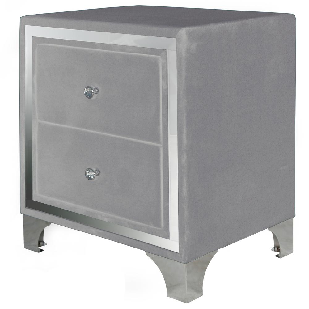 Better Home Products Monica Velvet Upholstered 2 Drawer Nightstand in Gray. Picture 5