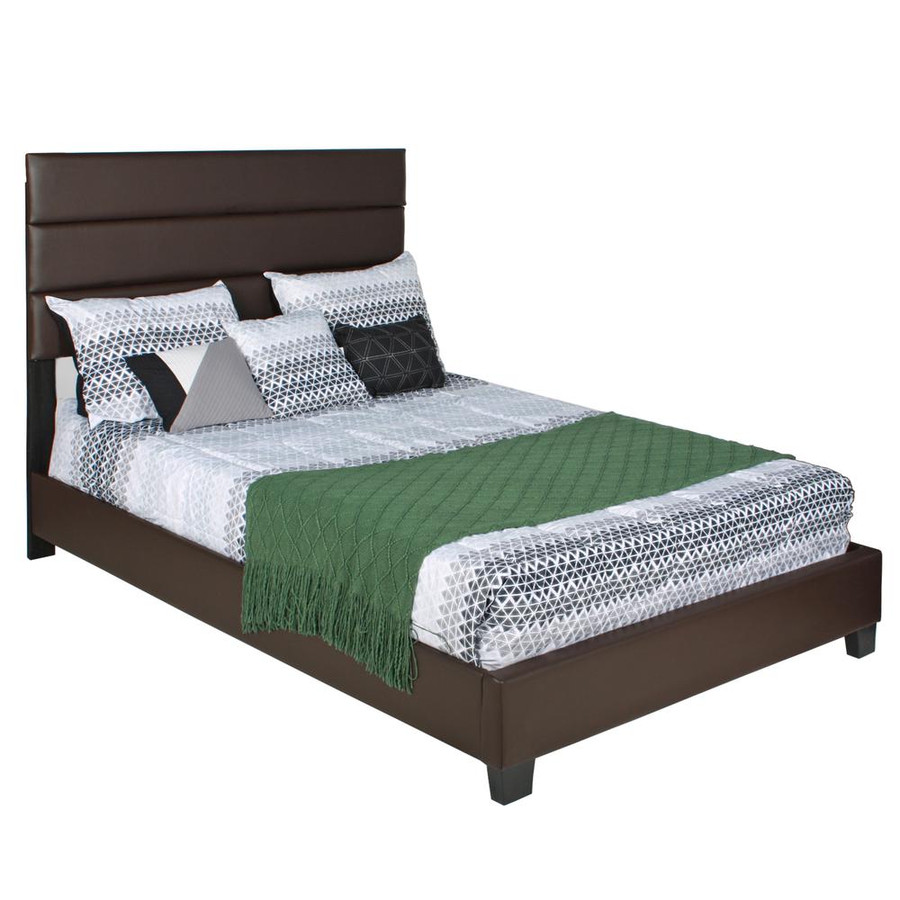 Better Home Products Napoli Faux Leather Upholstered Platform Bed Queen Tobacco. Picture 1