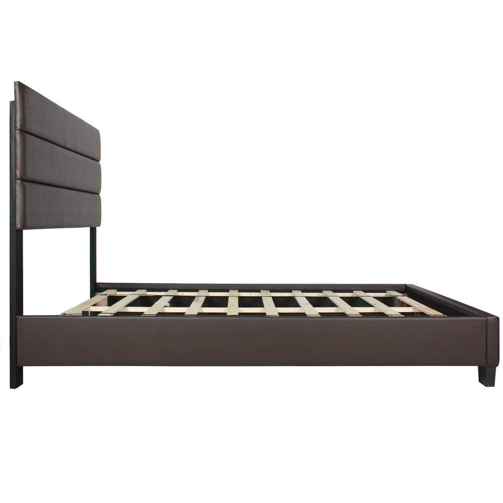 Better Home Products Napoli Faux Leather Upholstered Platform Bed Queen Tobacco. Picture 7