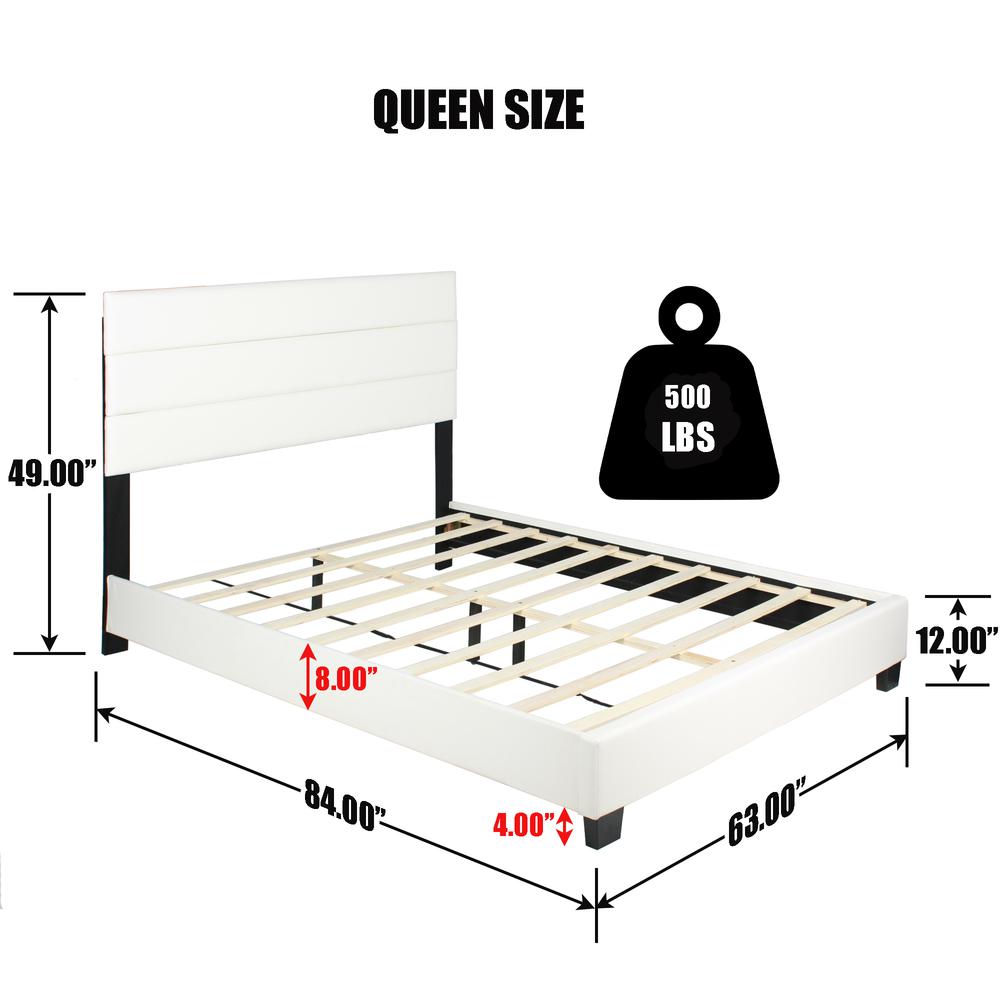 Better Home Products Napoli Faux Leather Upholstered Platform Bed Queen White. Picture 7