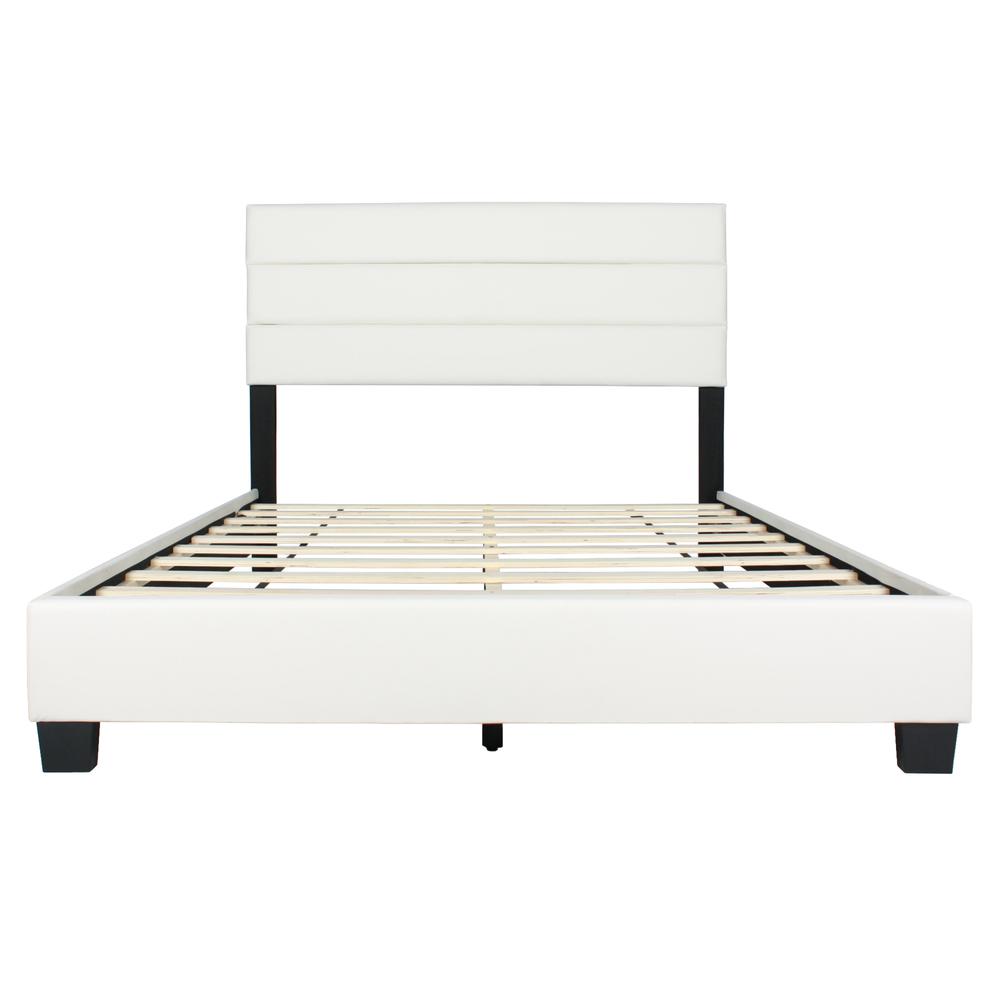 Better Home Products Napoli Faux Leather Upholstered Platform Bed Queen White. Picture 5