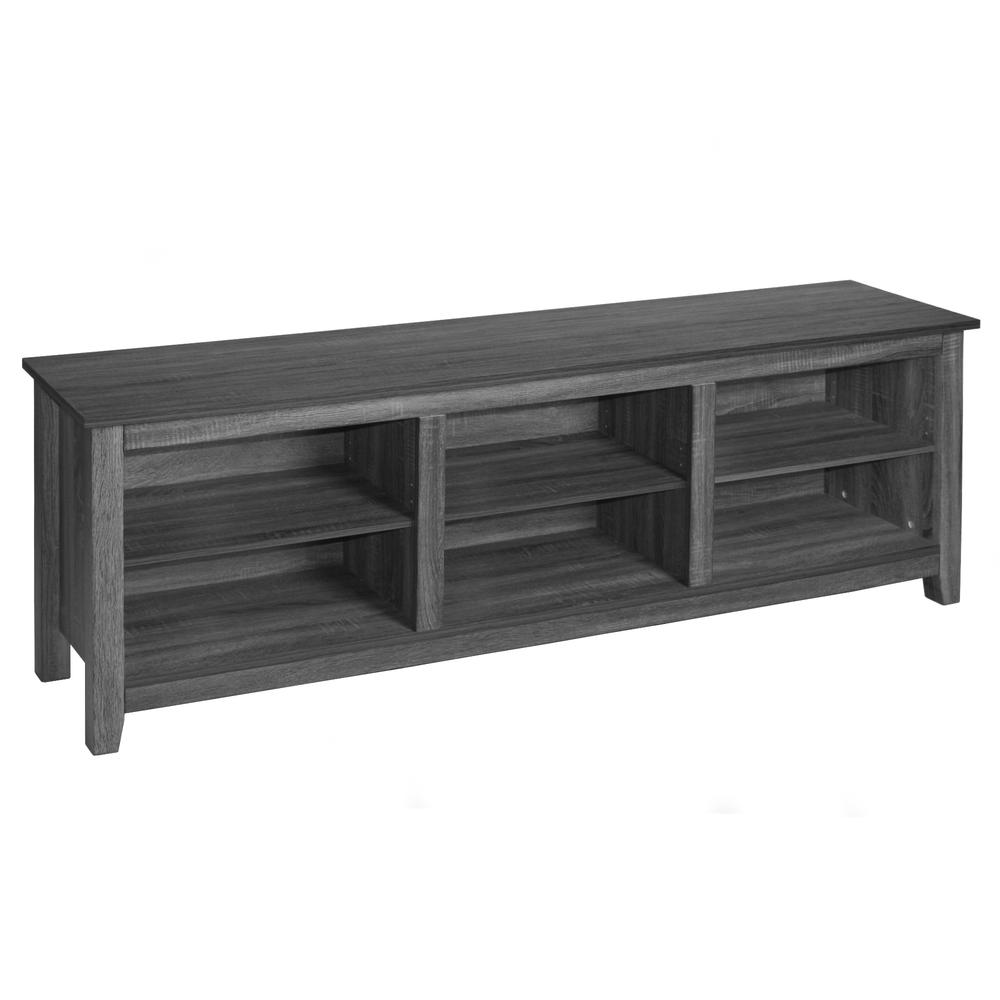 Better Home Products Noah Wooden 70 TV Stand with Open Storage Shelves Charcoal. Picture 3