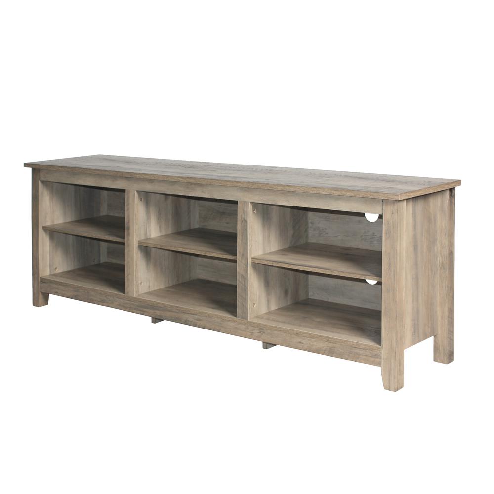 Better Home Products Noah Wooden 70 TV Stand with Open Storage Shelves in Gray. Picture 17