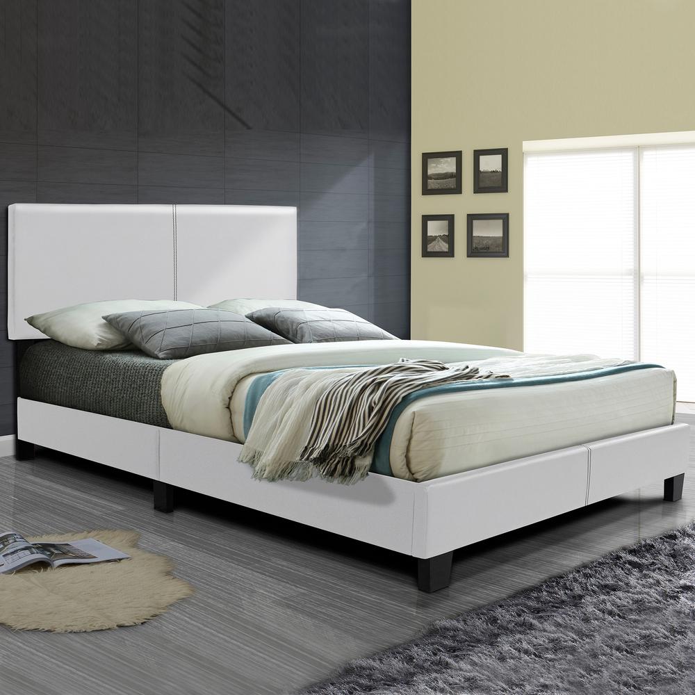 Better Home Products Nora Faux Leather Upholstered Full Panel Bed in White. Picture 2