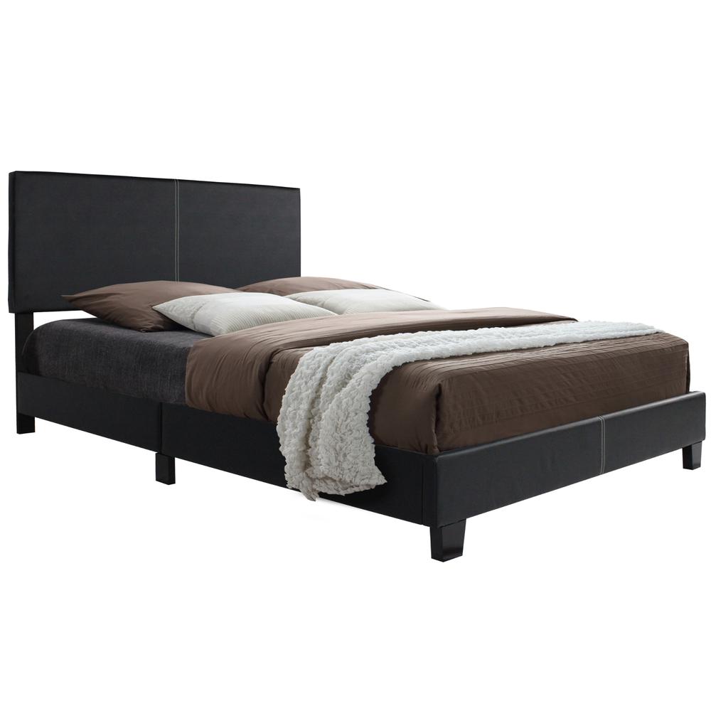 Better Home Products Nora Faux Leather Upholstered Queen Panel Bed in Black. Picture 1
