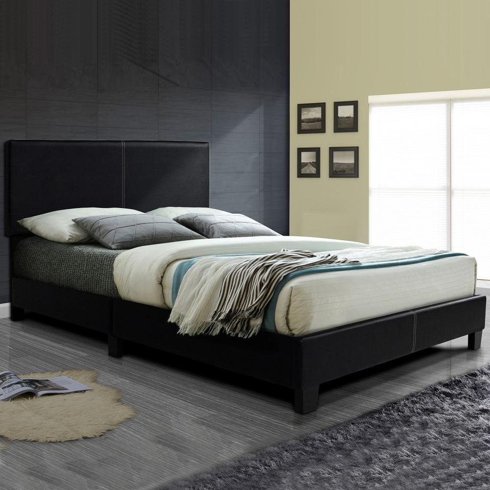 Better Home Products Nora Faux Leather Upholstered Queen Panel Bed in Black. Picture 2
