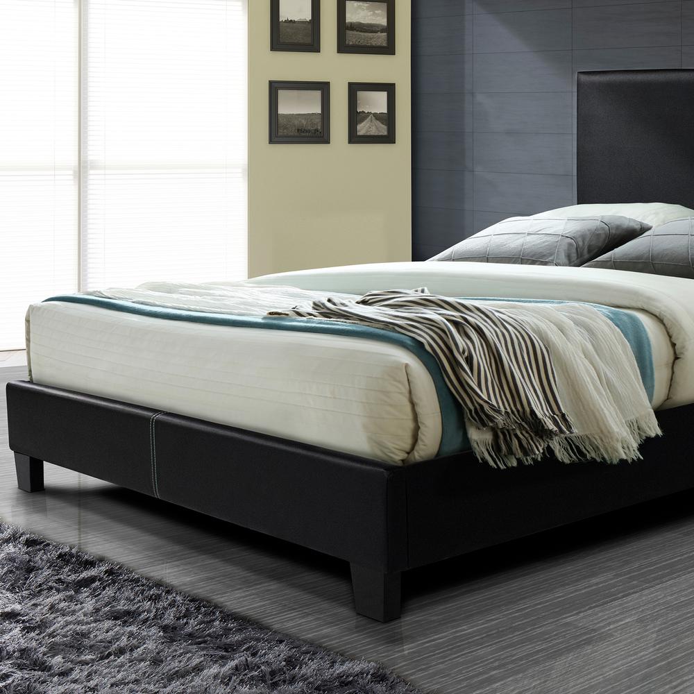 Better Home Products Nora Faux Leather Upholstered Queen Panel Bed in Black. Picture 3