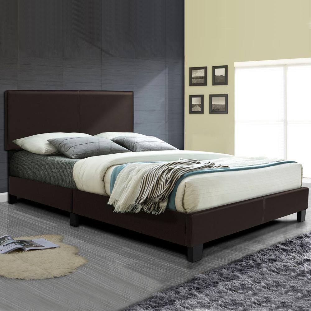 Better Home Products Nora Faux Leather Upholstered Queen Panel Bed in Tobacco. Picture 2