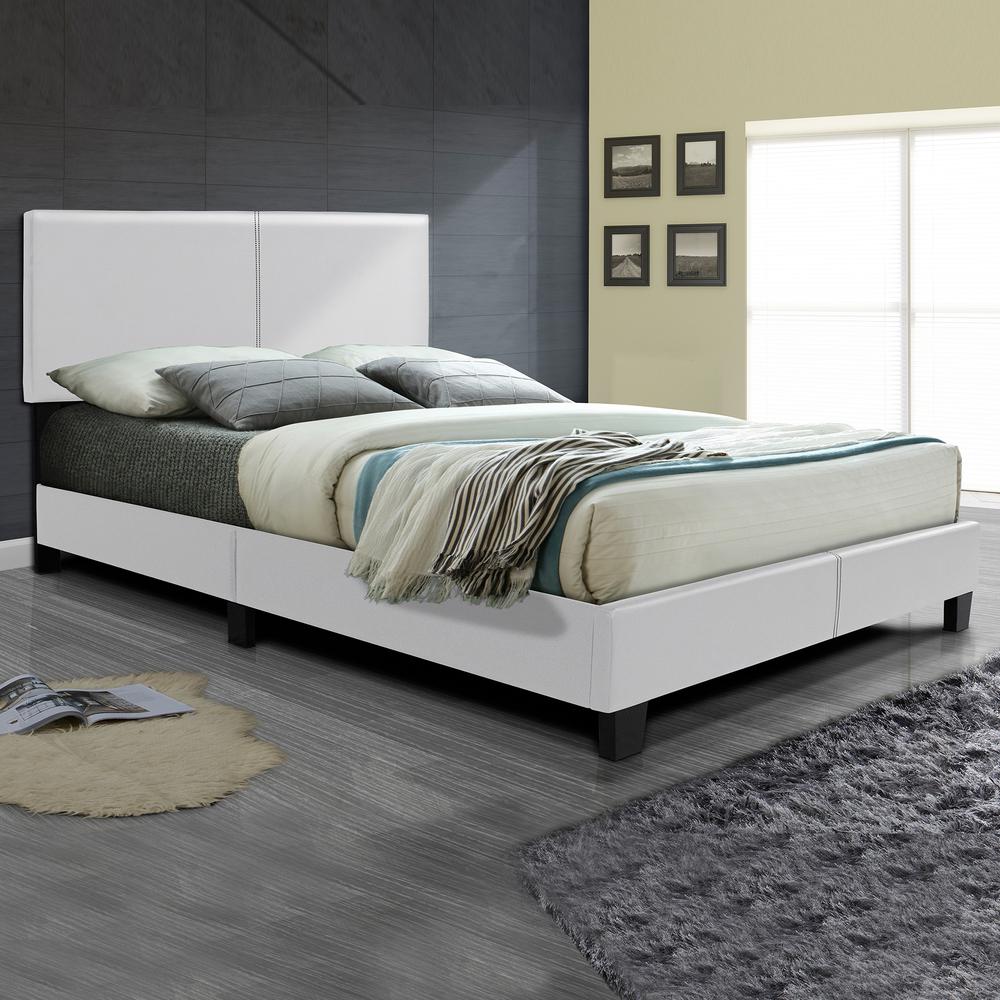 Better Home Products Nora Faux Leather Upholstered King Panel Bed in White. Picture 7