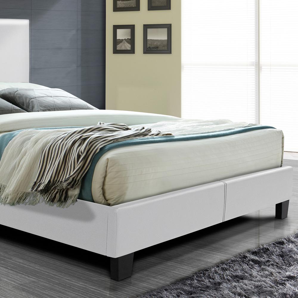 Better Home Products Nora Faux Leather Upholstered King Panel Bed in White. Picture 9