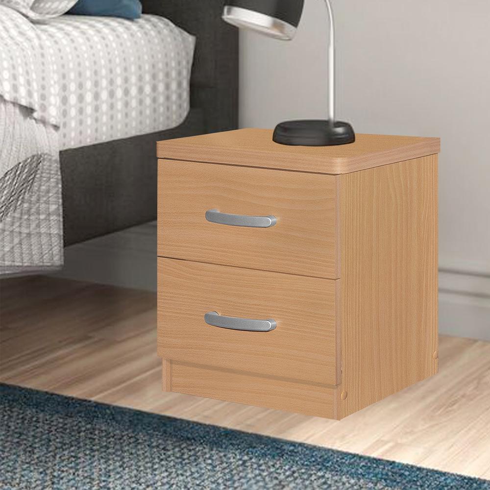 Better Home Products Cindy Faux Wood 2 Drawer Nightstand in Beech. Picture 5