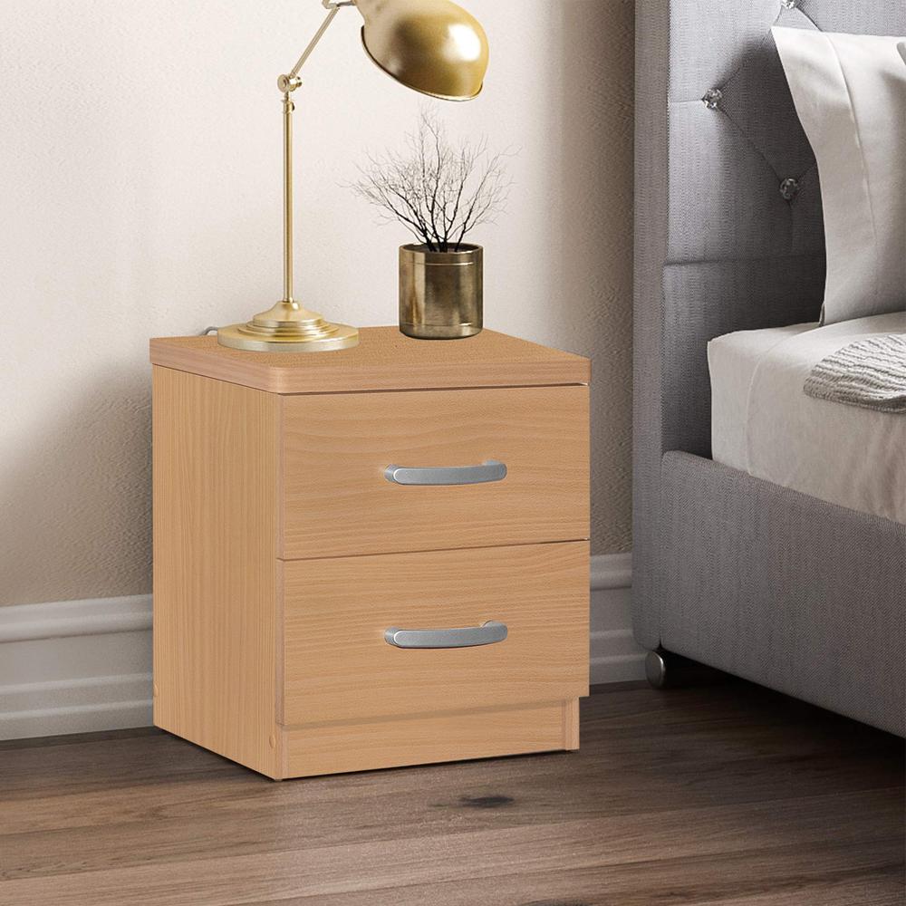 Better Home Products Cindy Faux Wood 2 Drawer Nightstand in Beech. Picture 6